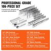 VEVOR Socket Set, 1/4" and 3/8" Drive Socket and Ratchet Set, 6-Point Socket Opening, 106 Pcs Tool Set SAE and Metric, Deep and Standard Sockets