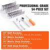 VEVOR Socket Set, 1/4 Inch Drive Socket and Ratchet Set, 6-Point Socket Opening, 54 Pieces Tool Set SAE and Metric, Deep and Standard Sockets