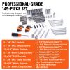 VEVOR Mechanics Tool Set and Socket Set, 1/4" and 3/8" Drive Deep and Standard Sockets, 145 Pcs SAE and Metric Mechanic Tool Kit with Bits